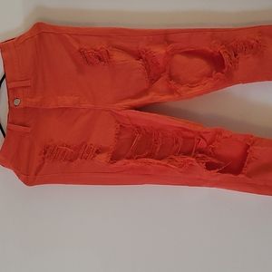 Orange Fashion Nova High Rise Ripped Jeans Size 9